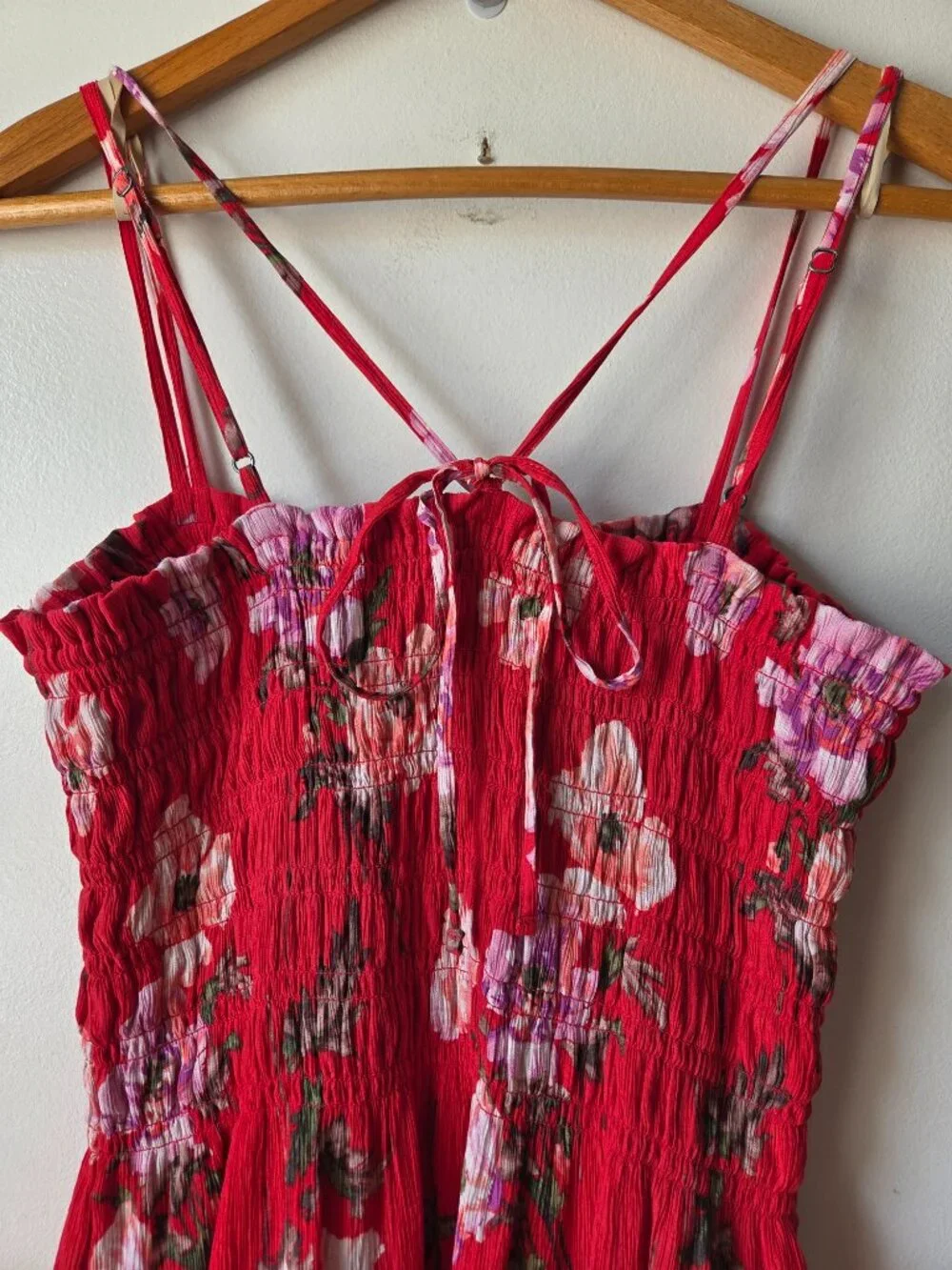 NWT ABERCROMBIE & FITCH RED FLORAL SMOCKED TANK MAXI DRESS SIZE L